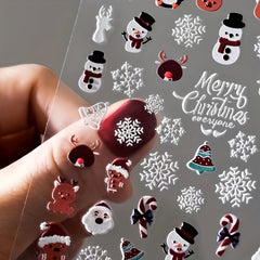 5D Embossed Snowflake Snowman Nail Art Stickers