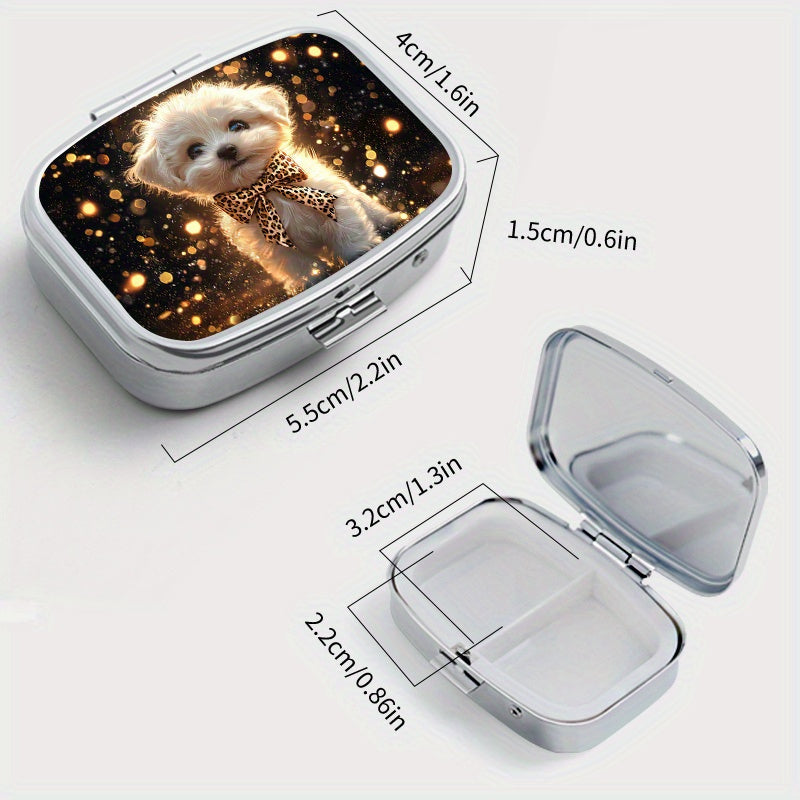 Dog Print Square Medicine Box Two Compartment Pill Box