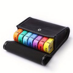 7 Day Pill Organizer with 4 Daily Reminders Portable Faux Leather Medicine Box