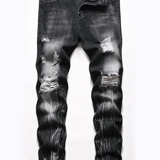 Men's Slim Fit Ripped Jeans Distressed Denim Pants