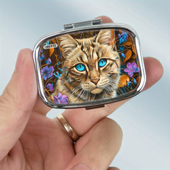 Cat Eyes Pillbox with Leaf Pattern, Unique Gift for Family