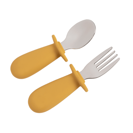 2pcs Baby Spoon Fork Set Stainless Steel Silicone Toddler Dinnerware