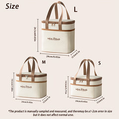 Vintage Style Portable Lunch Bag Insulated Tote Beige