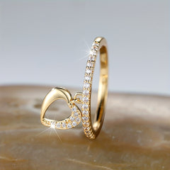 Heart Shape Pendant 18K Plated Dainty Dangle Ring For Wedding