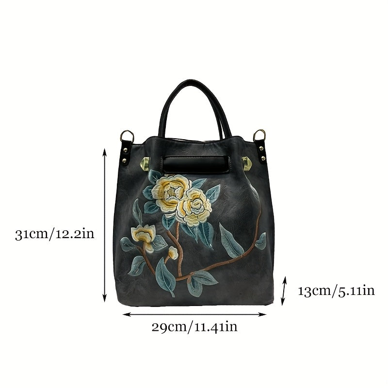 Embroidered PU Tote Chinese Style Commute & Travel Bag