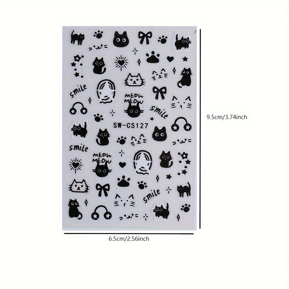 Cartoon Cat Nail Art Stickers Self Adhesive Nail Decals for Nail Decoration
