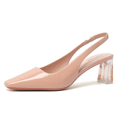 Women's Square Toe Slingback Heels Slip On Dress Pumps