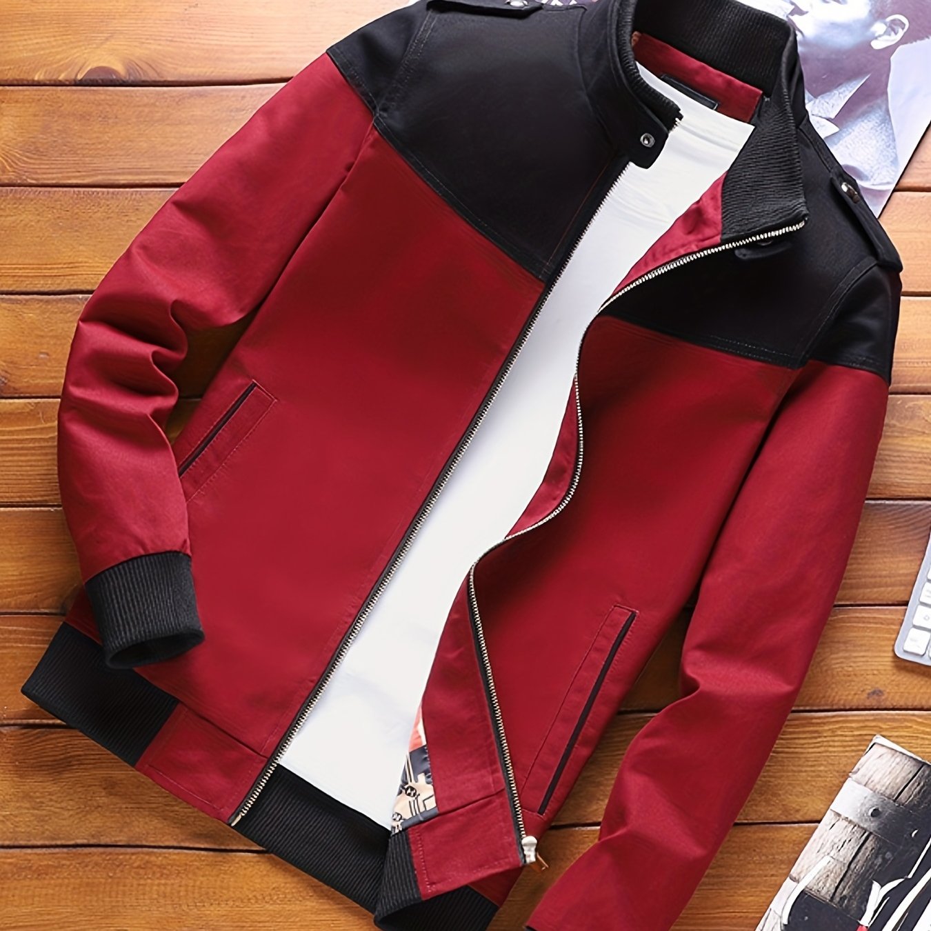 Men's Casual Long Sleeve Zip Up Jacket For Spring Fall