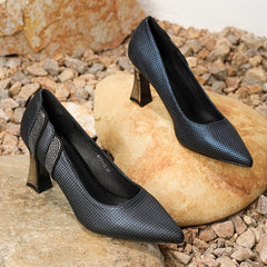 Women's Rhinestone Slip On Chunky Heels Dress Pumps