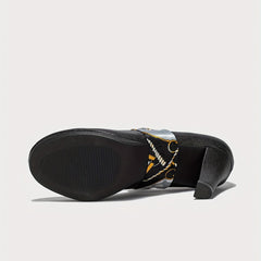 Women's Bowknot Block Heels Closed Toe Pumps