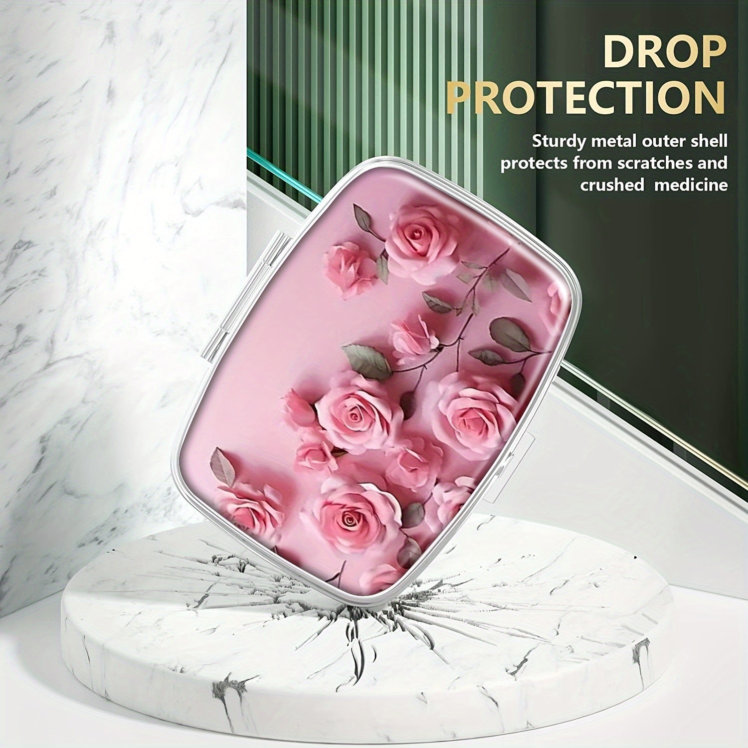 Rose Petal Pink Dual Compartment Pill Case - Travel Friendly Compact Design