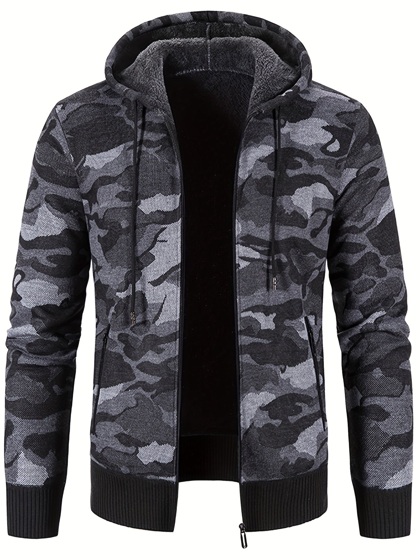 Camouflage Hooded Jacket Men's Zipper Pockets Sweatshirt