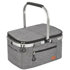 32L Large Picnic Basket with Insulated Aluminum Frame - Foldable and Stylish