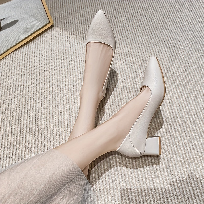 Women's Solid Court Pumps Pointed Toe Mid Heels Office Work Shoes