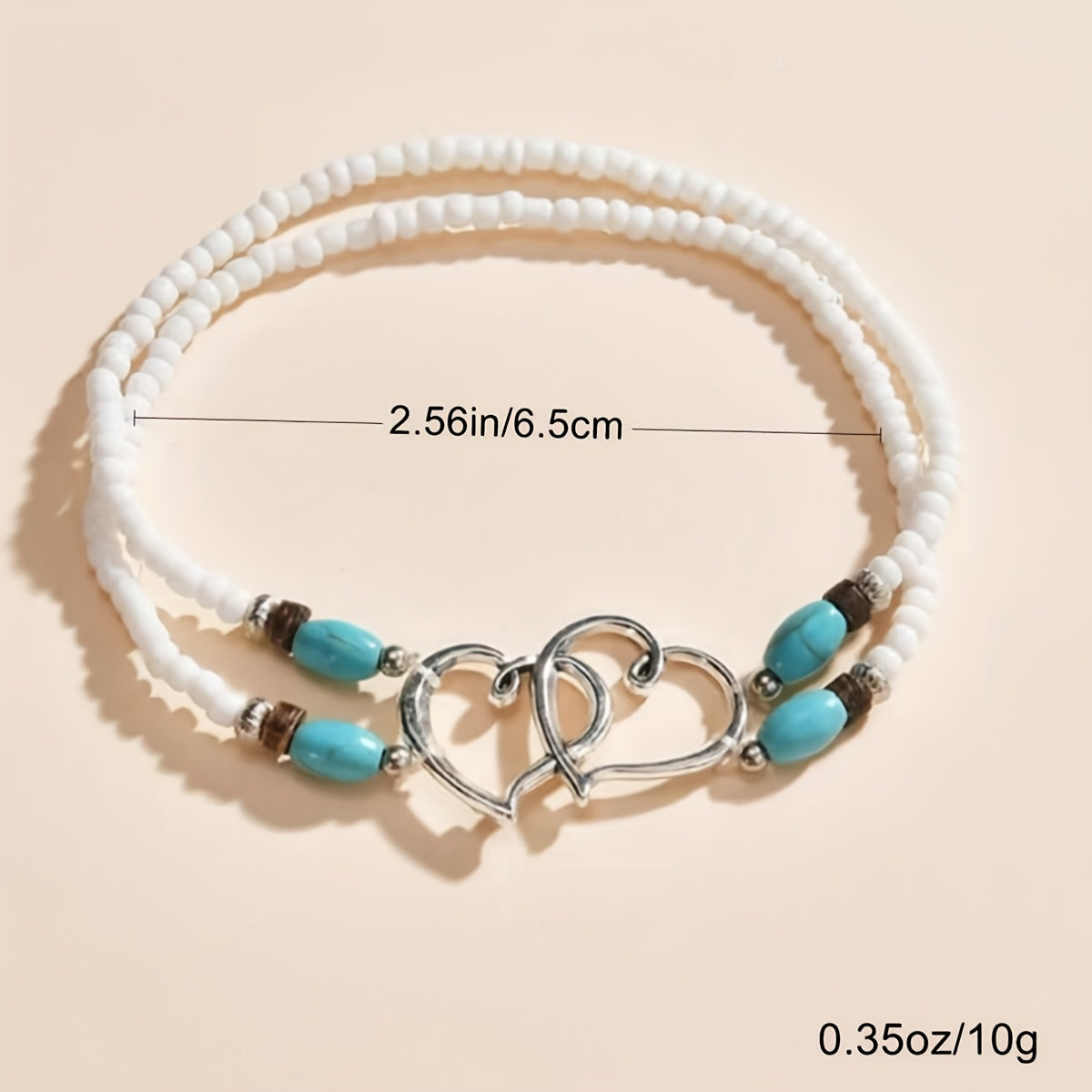 Double Layer Heart Anklet Rice Bead