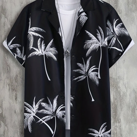 Coconut Tree Print Men's Casual Short Sleeve Shirt - Summer Vacation Resort Tops