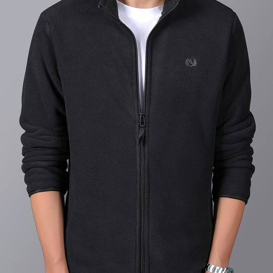 Men's Casual Fleece Jacket Solid Full Zip Stand Collar