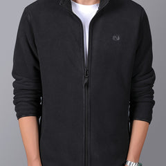 Men's Casual Fleece Jacket Solid Full Zip Stand Collar