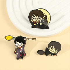 Creative Boy Brooch Glasses Broom Enamel Pin Oil Dripping Badge