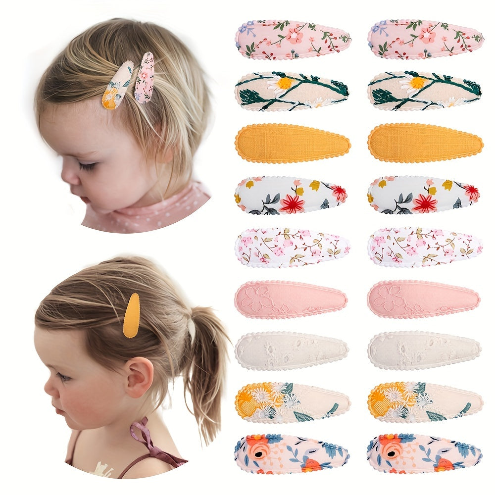 18pcs Floral Print Hair Clips Non Slip Snap Hairpins Barrettes for Baby Girls