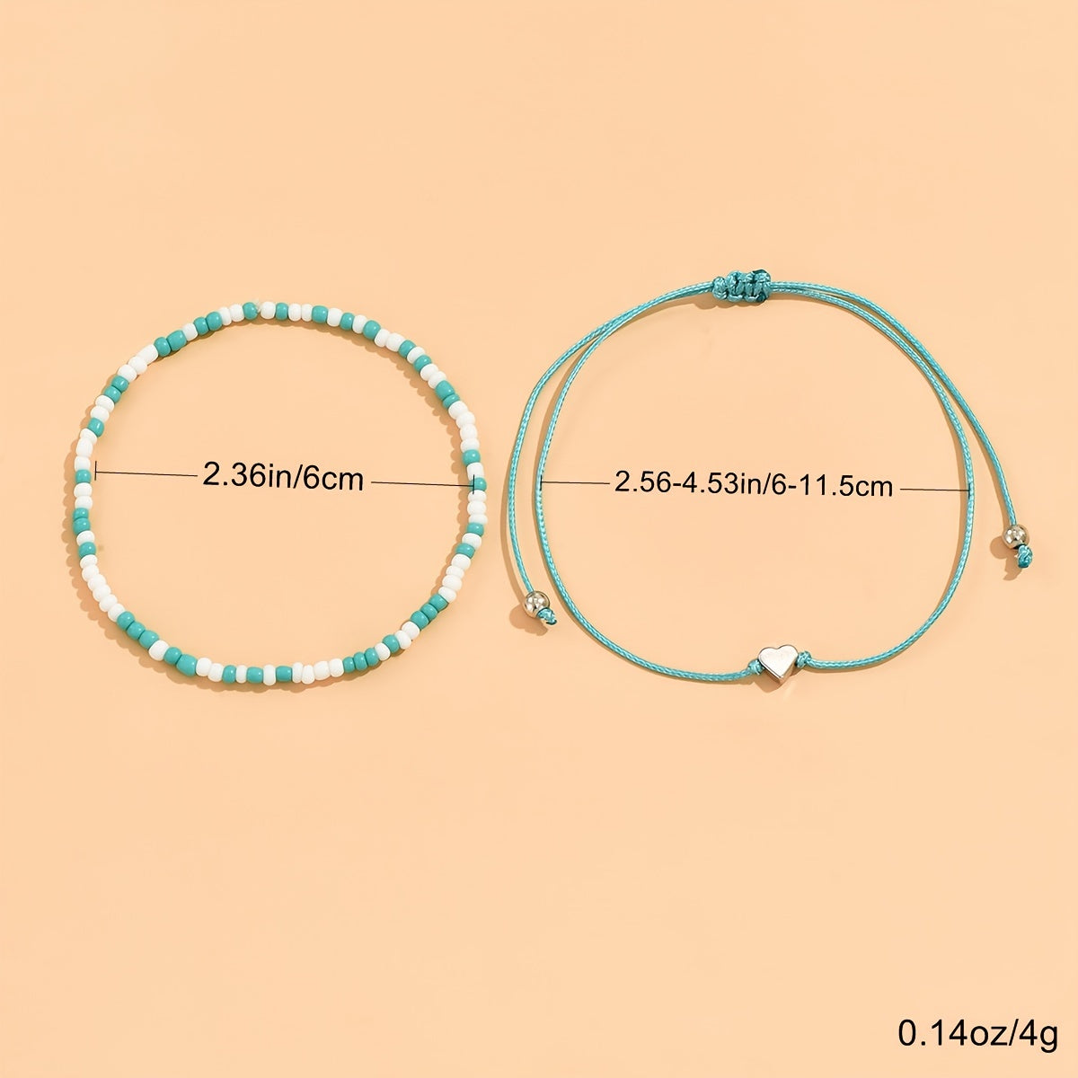 2 Pcs Colorful Rice Beads Anklet Adjustable Bracelet