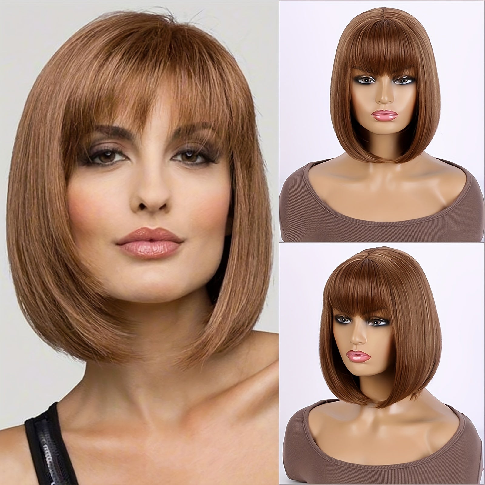 Short Straight Bob Wig With Bangs Synthetic Wig 12inch Cosplay Wigs
