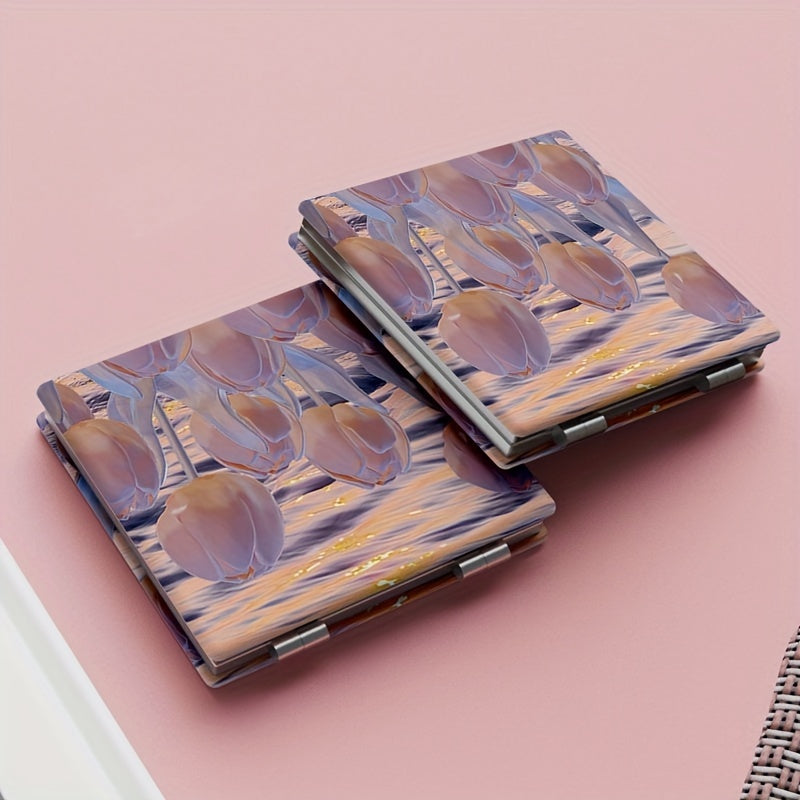 Tulip Pattern Compact Pocket Mirror Ideal for Traveling and Home Use