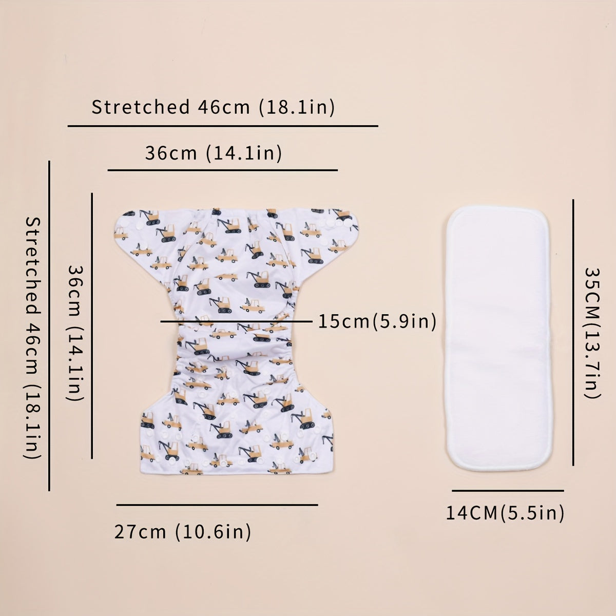 2pcs Sun Motif Cloth Pocket Diapers Waterproof & Washable Fits 2-14.97 KG