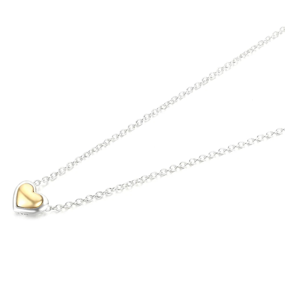 925 Sterling Silver Domed Golden Heart Collier Necklace