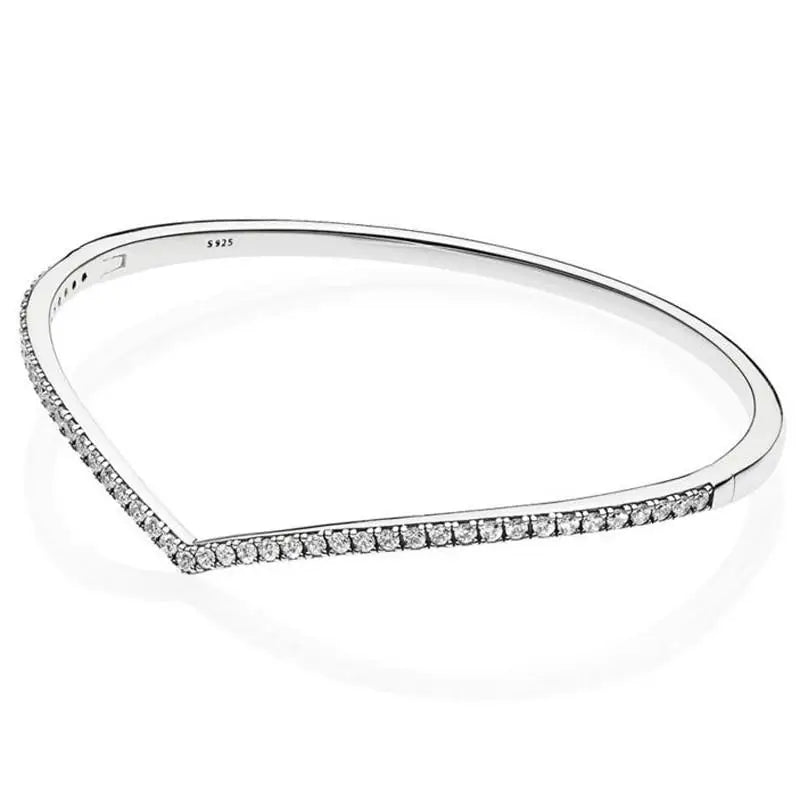 925 Sterling Silver Shimmering Wish Crystal Bracelet Bangle Charm DIY Jewelry
