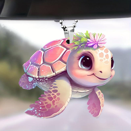 Flower Turtle 2D Acrylic Car Mirror Decorative Pendant & Key Chain