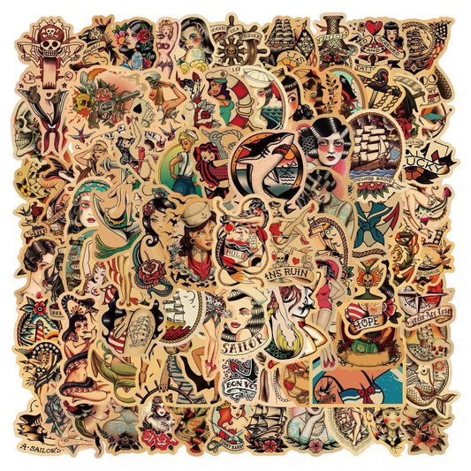 100pcs Retro Girl Graffiti Waterproof Stickers for Computers Water Bottles