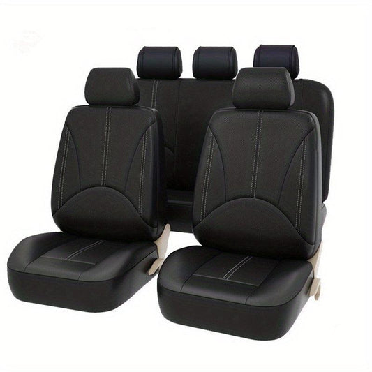 5 Seats PVC Quilted Leather Car Seat Covers Breathable Faux Leather