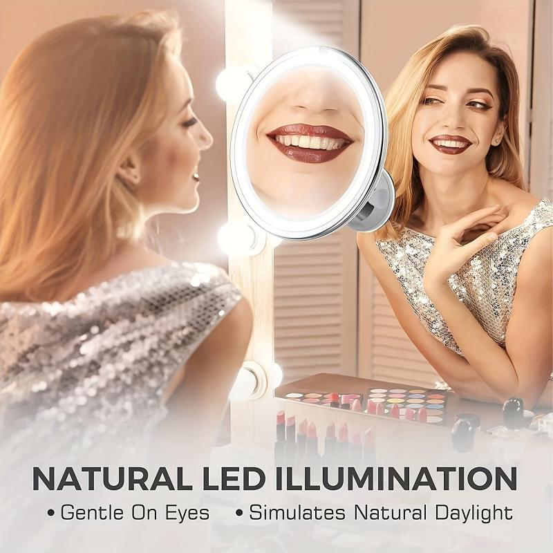 10X Magnifying LED Makeup Mirror with Natural Light - Travel Vanity Mirror