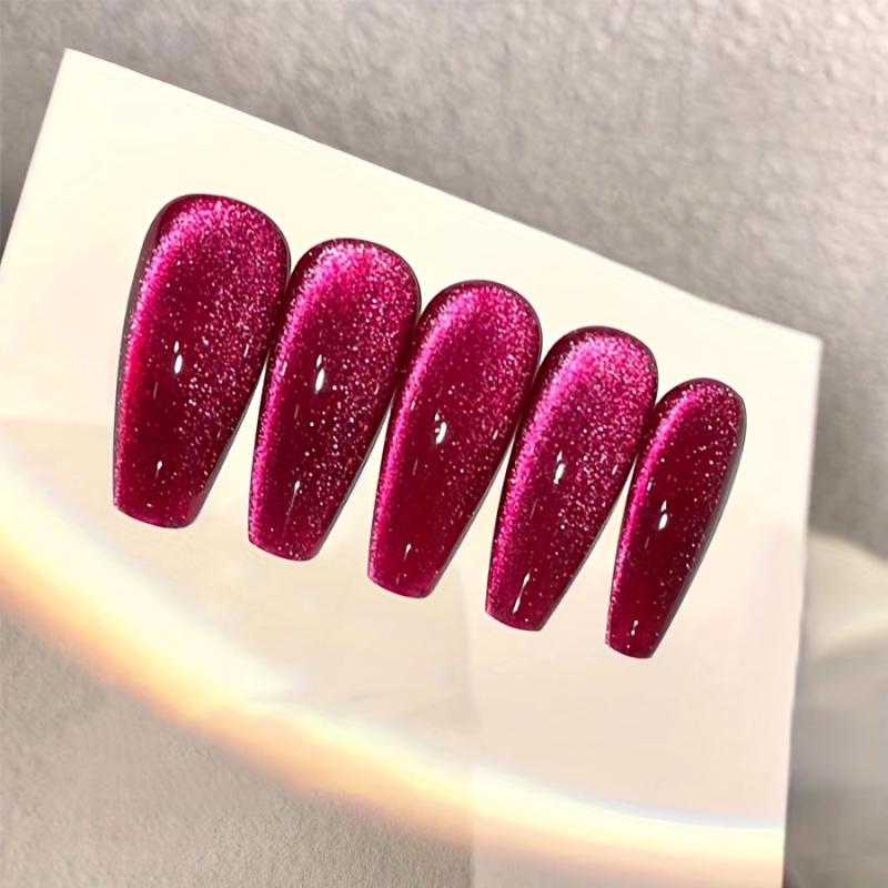 Ruby Red Glitter Magnetic Gel Nail Polish Cat Eye Finish