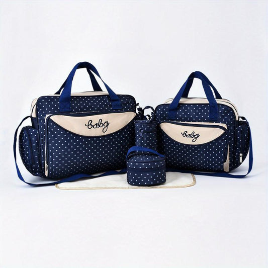 Polka Dot Large Mommy Bag 5pc Set Portable Mother Baby Diaper Bag
