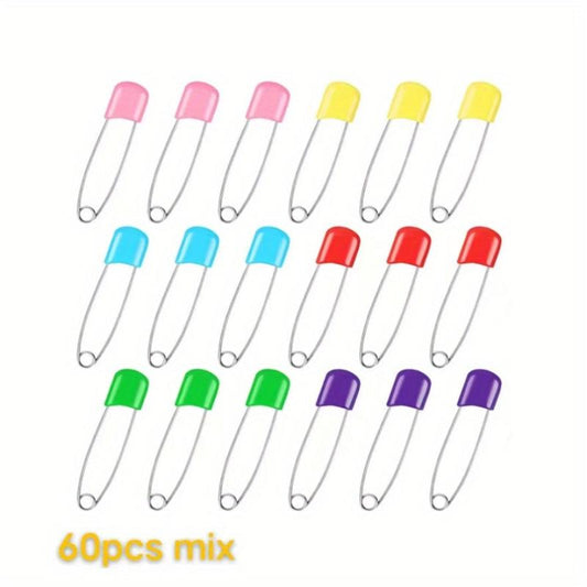 6 Colors Stainless Steel Diaper Pins 2.5 Safety Lock Closure