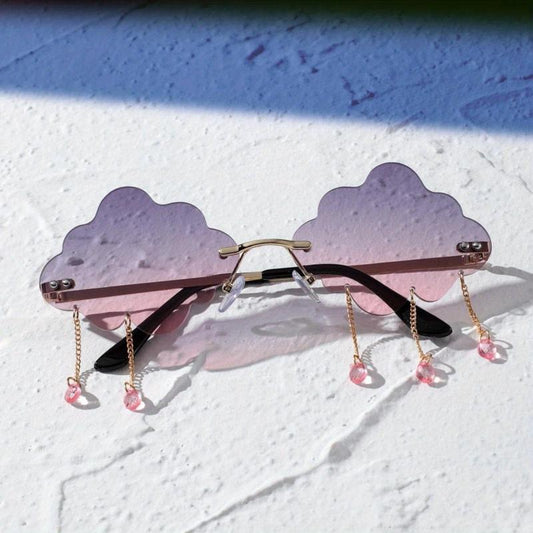 Cloud Rimless Sunglasses Ombre Lens Tassel & Rivet Decor UV400