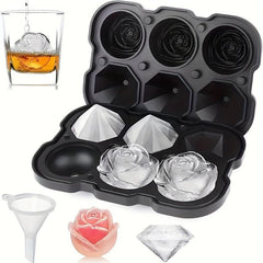 Silicone Rose Ice Cube Trays with Covers, Easy Release Large Ice Cube Form