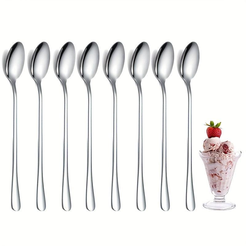 8pcs Long Handle Stainless Steel Spoon Set for Desserts, Ice Tea, Coffee
