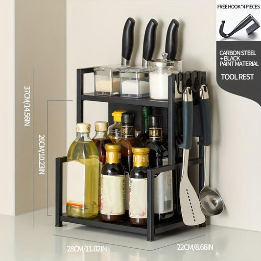 Spice Rack Kitchen Organizer with Hooks - Rustproof