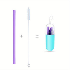 Silicone Reusable Folding Straw w/ Case & Brush Set