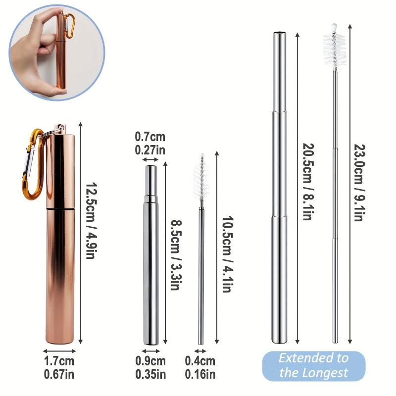 Stainless Steel Collapsible Metal Straws with Carabiner Hook
