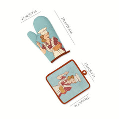 2pcs Colorful Printed Cotton Oven Mitts Heat Resistant Micorwave Oven Gloves