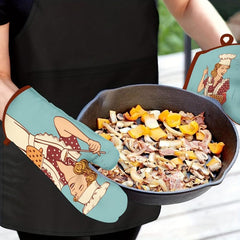 2pcs Colorful Printed Cotton Oven Mitts Heat Resistant Micorwave Oven Gloves