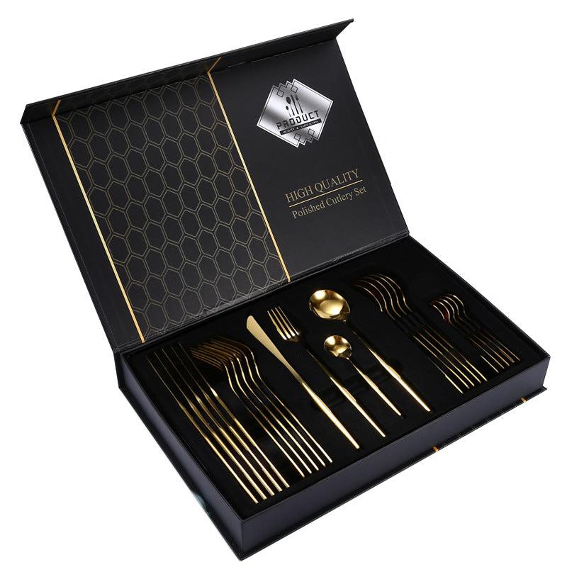 24pcs Stainless Steel Tableware Set - Fork and Spoon, Durable, Easy to Clean