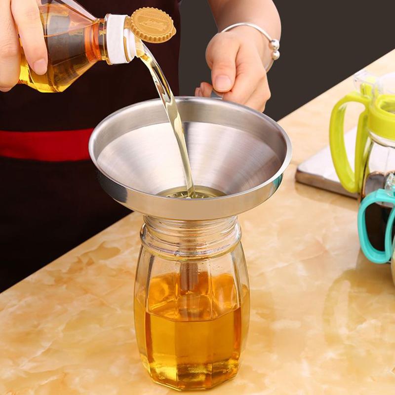 3pcs Stainless Steel Funnels Set with Cleaning Brush