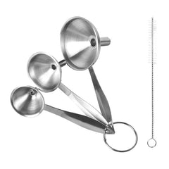3pcs Stainless Steel Funnels Set with Cleaning Brush