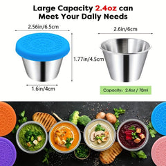 6pcs Stainless Steel Salad Sauce Containers Leakproof Reusable