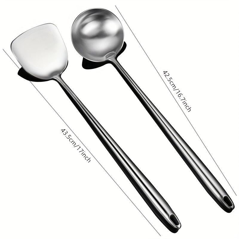 Stainless Steel Kitchen Utensils Set - Wok Spatula & Ladle Frying Spoon